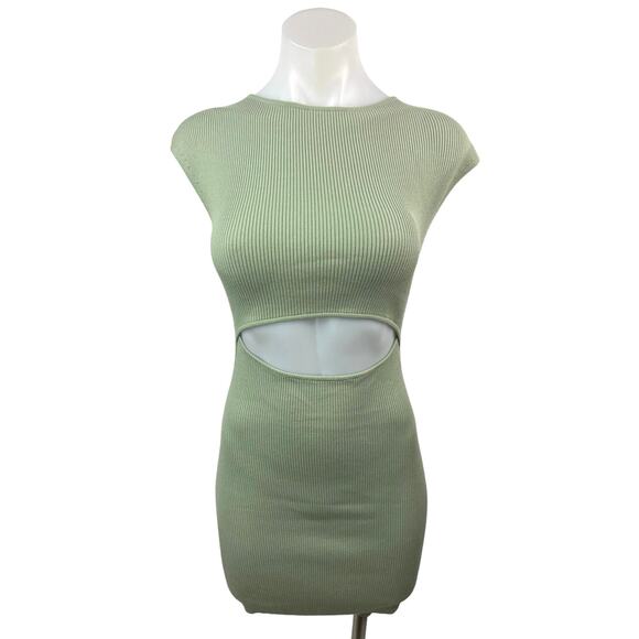 Aritzia Wilfred Free Ribbed Knit Cut Out Cap Sleeve Fitted Bodycon Mini Dress XS - Picture 1 of 10